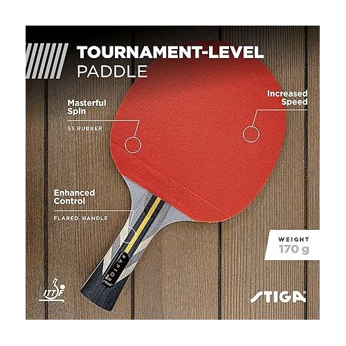 스티가 STIGA Raptor Performance Ping Pong Paddle - 7-ply Carbon Fiber Blade - 2mm Premiere Sponge for a Larger Sweet Spot - Flared Handle for Increased Control - Performance Table Tennis Racket