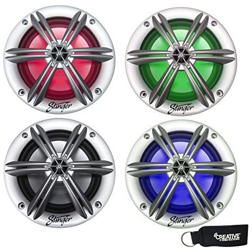  Two Pairs of Stinger SEA65RGBS 6.5” Coaxial Speaker with Built-in Multi-Color RGB Lighting (4 Speakers)