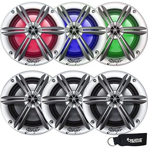  Three Pairs of Stinger SEA65RGBS 6.5” Coaxial Speaker with Built-in Multi-Color RGB Lighting (6 Speakers)