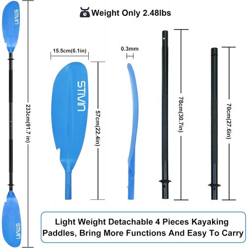  STIVIN Kayak Paddle Adjustable 4 Pieces Aluminum Shaft PP Blade Floating with Free Leash Comfort Non-Slip Grip 91.7inch Lightweight Paddles for Kayaking Fishing Canoeing Touring Re