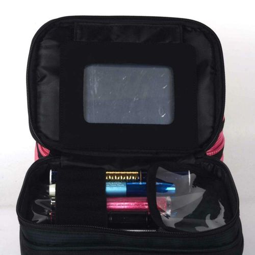 STKJ Travel Makeup Bag with Mirror, Makeup Train Case Travel Makeup BoxPortable Toiletry Organizer Tool Artist Storage Bag Brushes Bag,Black
