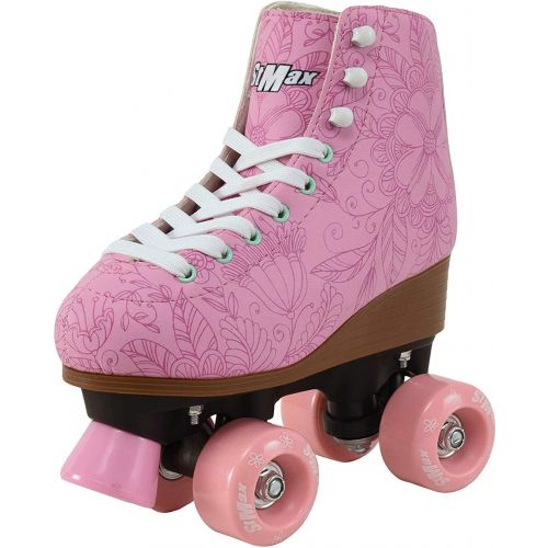  STMAX Roller Skates for Girls Size 3.5 Pink Flower for Kids Quad Derby Light with Adjustable Lace System Outdoor rollerskates Girl 4-Wheels Blades Indoor Classic Youth Toddler ABEC-7 35