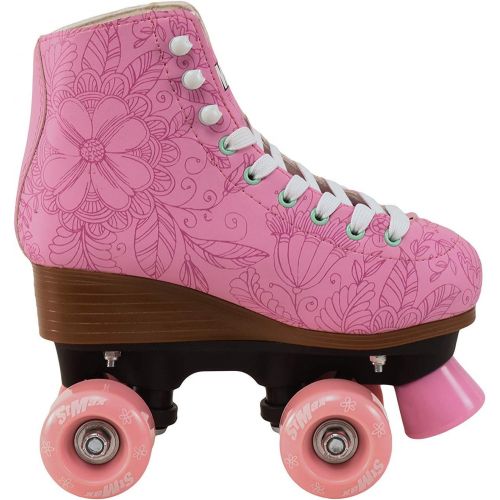  STMAX Roller Skates for Girls Size 3.5 Pink Flower for Kids Quad Derby Light with Adjustable Lace System Outdoor rollerskates Girl 4-Wheels Blades Indoor Classic Youth Toddler ABEC-7 35