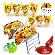 4 Pack - Stainless Steel Taco Holder, STNTUS INNOVATIONS Taco Stand Up Rack | Taco Party Platters and Serving Trays, 12 to 16 Space for Hard or Soft Shells