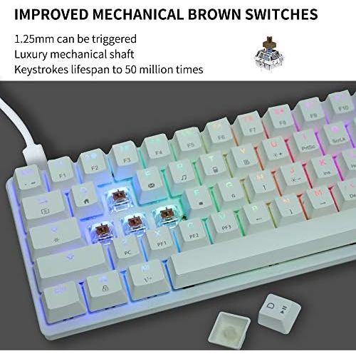  STOGA 60% Gaming Keyboard, RGB Mechanical Keyboard, Small 61-Key Wired Brown Switch Mini Keyboard, White Computer Keyboard for Gaming/Office/PC/Mac