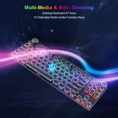  [아마존베스트]STOGA Mechanical Gaming Keyboard, Anti Ghosting Computer Keyboard, USB Wired Retro Keyboard with 87 Keys, Alloy Panel, RGB LED Backlit, 18 Kinds of Backlight Modes, Media Controls