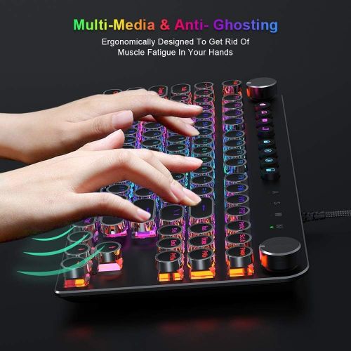  [아마존베스트]STOGA Mechanical Gaming Keyboard, Anti Ghosting Computer Keyboard, USB Wired Retro Keyboard with 87 Keys, Alloy Panel, RGB LED Backlit, 18 Kinds of Backlight Modes, Media Controls