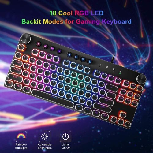  [아마존베스트]STOGA Mechanical Gaming Keyboard, Anti Ghosting Computer Keyboard, USB Wired Retro Keyboard with 87 Keys, Alloy Panel, RGB LED Backlit, 18 Kinds of Backlight Modes, Media Controls