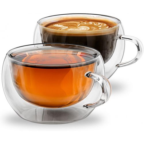  [아마존베스트]Stone & Mill Homewares Stone & Mill 2 Glass Tea Cups 7 oz, Insulated Double Wall Coffee Cup AM-09