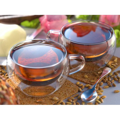  [아마존베스트]Stone & Mill Homewares Stone & Mill 2 Glass Tea Cups 7 oz, Insulated Double Wall Coffee Cup AM-09