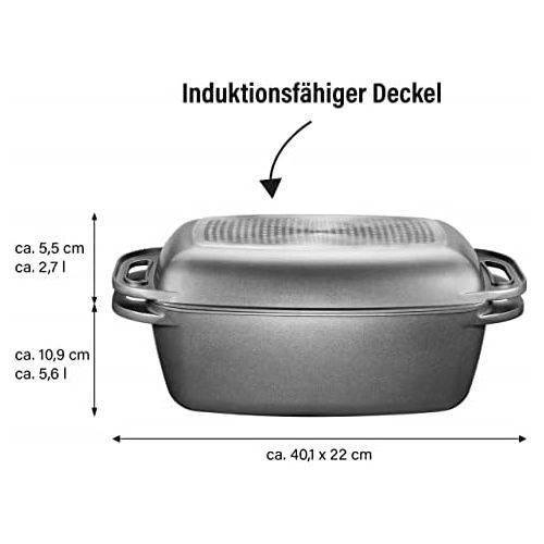  STONELINE Brater 40 x 22 cm, mit Aluguss-Deckel, induktionsgeeignet, Deckel als Auflaufform verwendbar