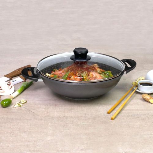  STONELINE Wok 32 cm, mit Glasdeckel, induktionsgeeignet