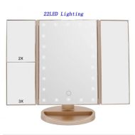 STOOT Makeup Mirror with 22 LED Lights，Desktop Double mirror1x 2X 3X 10x Magnifying Mirror (Gold)