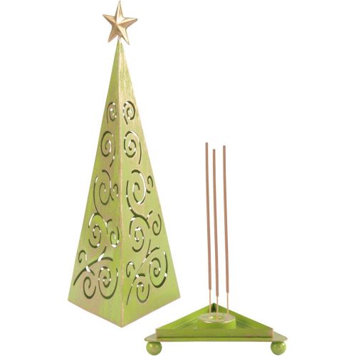  인센스스틱 STORE INDYA Metal Incense Burner Holder & Ash Catcher - Tree & Star Handcrafted Decorative Green Incense Sticks Holder Holds 6 Sticks or 1 Cone or Candle - Modern Home Decor and Ho