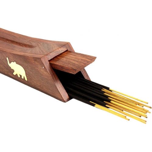  인센스스틱 STORE INDYA Incense Burner 12 x 2 x 2.5 (LxWxH) Incense Ash Catcher - Handmade Wooden Incense Burner Holder with Incense Storage Box for Incense Sticks - Gorgeous Design Strong Org