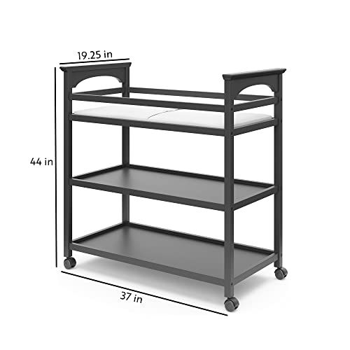 그라코 STORKCRAFT Graco Lauren Changing Table with Water-Resistant Change Pad and Safety Strap, Gray, Multi Open Storage Nursery Changing Table for Infants or Babies