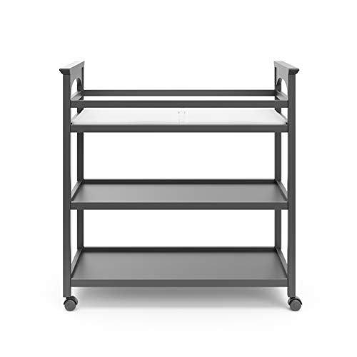  STORKCRAFT Graco Lauren Changing Table with Water-Resistant Change Pad and Safety Strap, Gray, Multi Open Storage Nursery Changing Table for Infants or Babies