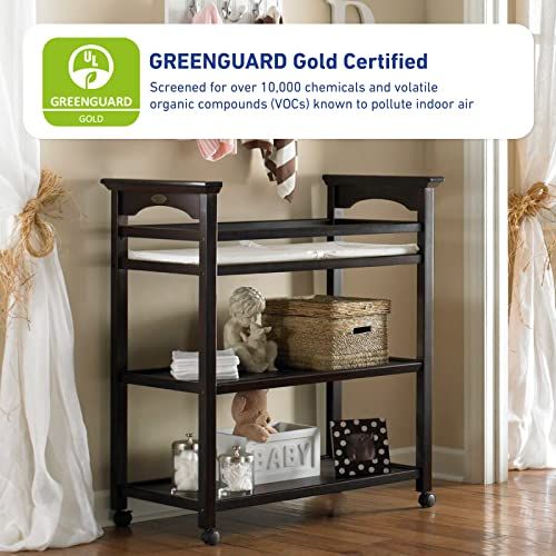  STORKCRAFT Graco Lauren Changing Table with Water-Resistant Change Pad and Safety Strap, Gray, Multi Open Storage Nursery Changing Table for Infants or Babies