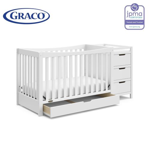 그라코 Graco Remi 4-in-1 Convertible Crib and Changer, White, Easily Converts to Toddler Bed Day Bed or Full Bed, Three Position Adjustable Height Mattress, Some Assembly Required (Mattre