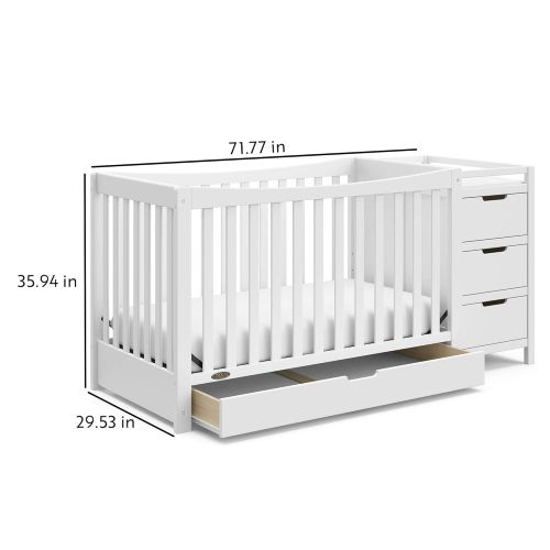 그라코 Graco Remi 4-in-1 Convertible Crib and Changer, White, Easily Converts to Toddler Bed Day Bed or Full Bed, Three Position Adjustable Height Mattress, Some Assembly Required (Mattre
