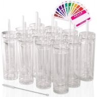 [아마존베스트]STRATA CUPS SKINNY TUMBLERS 12 Clear Acrylic Tumblers with Lids and Straws | Skinny, 16oz Double Wall Clear Plastic Tumblers With FREE Straw Cleaner & Name Tags! Reusable Cup With Straw (Clear