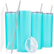 [아마존베스트]STRATA CUPS SKINNY TUMBLERS (4 pack) 20oz Stainless Steel Double Wall Insulated Tumblers with Lids and Straws | Skinny Travel Mug, Straw Cleaner INCLUDED! Reusable Cup With Straw | Vinyl DIY G