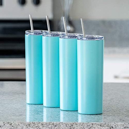  [아마존베스트]STRATA CUPS SKINNY TUMBLERS (4 pack) 20oz Stainless Steel Double Wall Insulated Tumblers with Lids and Straws | Skinny Travel Mug, Straw Cleaner INCLUDED! Reusable Cup With Straw | Vinyl DIY G