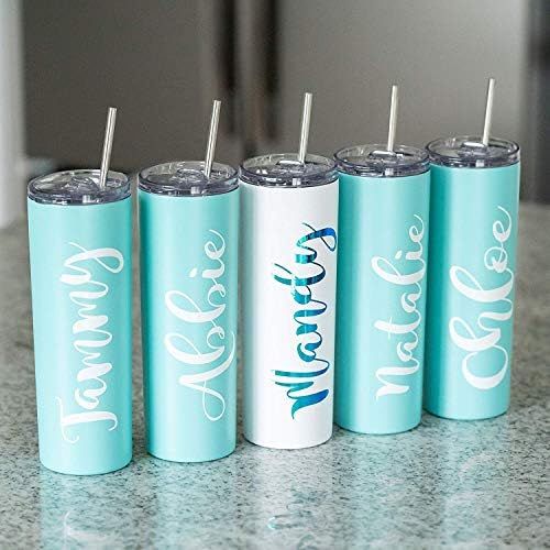  [아마존베스트]STRATA CUPS SKINNY TUMBLERS (4 pack) 20oz Stainless Steel Double Wall Insulated Tumblers with Lids and Straws | Skinny Travel Mug, Straw Cleaner INCLUDED! Reusable Cup With Straw | Vinyl DIY G