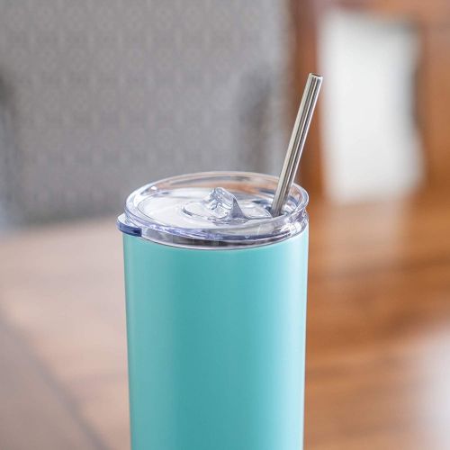  [아마존베스트]STRATA CUPS SKINNY TUMBLERS (4 pack) 20oz Stainless Steel Double Wall Insulated Tumblers with Lids and Straws | Skinny Travel Mug, Straw Cleaner INCLUDED! Reusable Cup With Straw | Vinyl DIY G