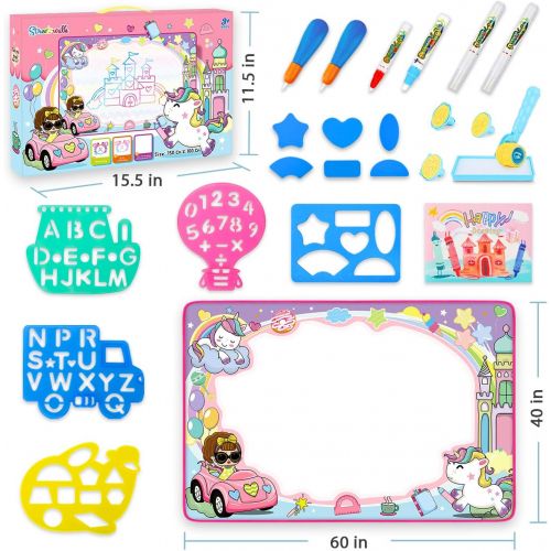  [아마존베스트]STREET WALK Water Drawing Mat- Kids Painting Writing Doodle Board Toy - Color Doodle Drawing Mat Bring Magic Pens Educational Toys for Age 3 4 5 6 7 8 9 10 11 12 Year Old Girls Boys Age Toddle