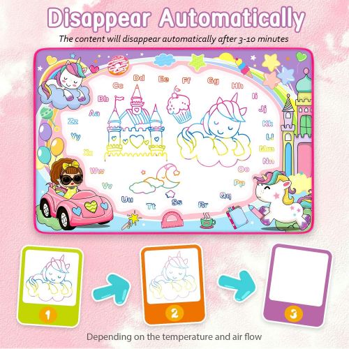  [아마존베스트]STREET WALK Water Drawing Mat- Kids Painting Writing Doodle Board Toy - Color Doodle Drawing Mat Bring Magic Pens Educational Toys for Age 3 4 5 6 7 8 9 10 11 12 Year Old Girls Boys Age Toddle