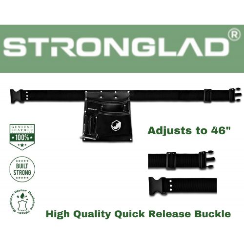  [아마존베스트]STRONGLAD 5-Pocket Single Side Black Leather Work Tool Belt Pouch for Carpenter Toolbelt for Construction Men and Women