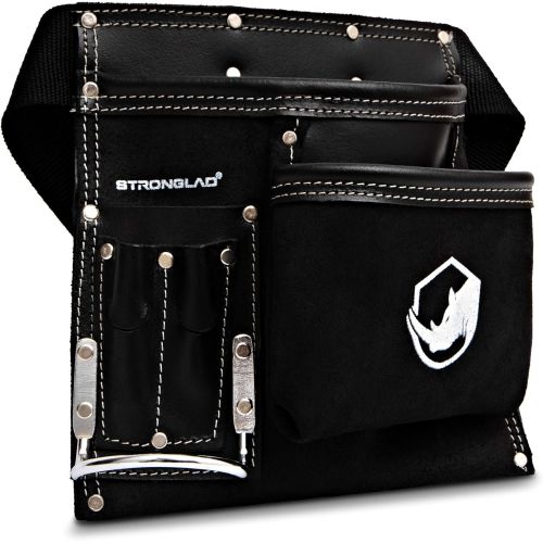  [아마존베스트]STRONGLAD 5-Pocket Single Side Black Leather Work Tool Belt Pouch for Carpenter Toolbelt for Construction Men and Women