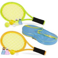 Kids Tennis Rackets with Carrying Bag,Soft Training Balls and Badminton Birdies,12 in 1 Tennis Racquets Gift Set for Children Outdoor Indoor Sports