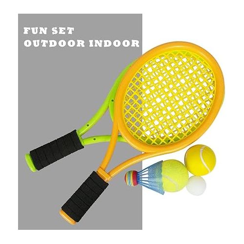  Kids Tennis Rackets with Carrying Bag,Soft Training Balls and Badminton Birdies,12 in 1 Tennis Racquets Gift Set for Children Outdoor Indoor Sports