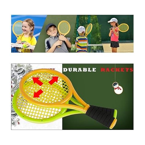  Kids Tennis Rackets with Carrying Bag,Soft Training Balls and Badminton Birdies,12 in 1 Tennis Racquets Gift Set for Children Outdoor Indoor Sports