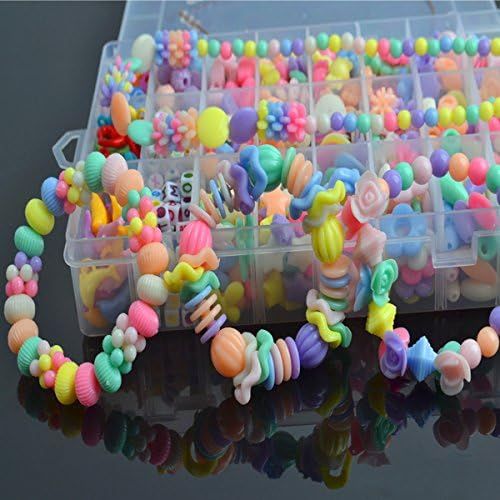  [아마존베스트]DIY Beads Set with 4 Packs String, 24 Different Types and Shapes Colorful Acrylic Beads in a Box for Children Necklace and Bracelet Crafts by STSTECH,Gift Kit for Kids