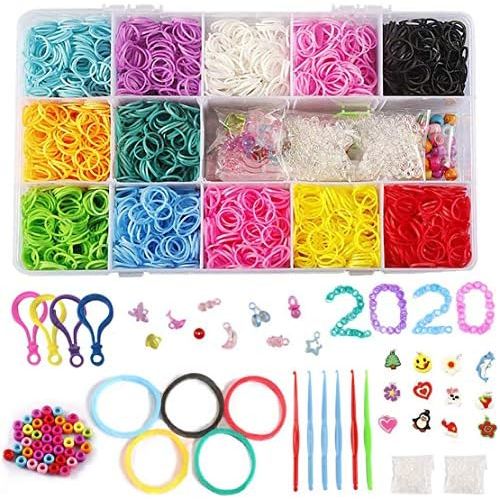  [아마존베스트]STSTECH DIY Loom Refill Kit for Crafting Gadgets Friendship Bracelet -5500 Rubber Bands Set with 6 Hooks,100 S-Clips,12 Silicone Charms,45 beads (12 Rainbow Colors)