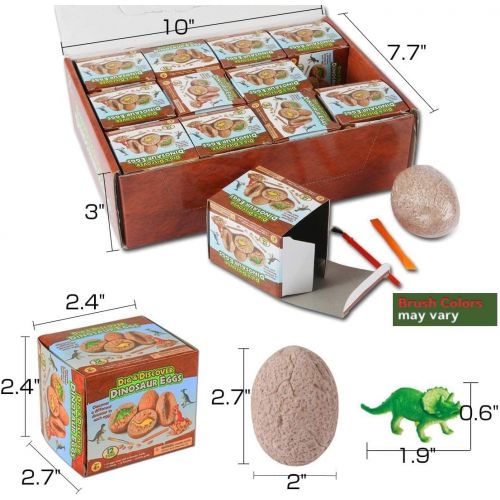  STSTECH Dino Eggs Excavation Set of 12 Dinosaurs Fossil Dig Up Kit for Bday Party Favors Archaeology Science STEM Gift (Dinosaur Dig Kit)