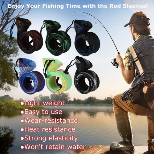  STSTECH Rod Cover Sleeve,6 Pack Fishing Rod Socks for Fly Spinning Casting Sea Rod, Braided Mesh Fishing Pole Gloves Protector Gear w/ 6 Pack Rod Ties Straps,Fishing Accessories Tools,1 Do