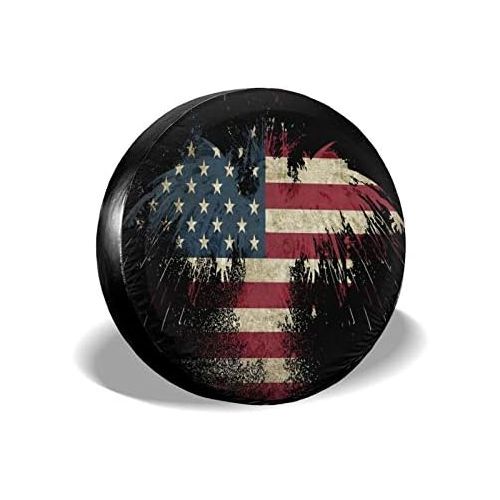  STWINW Car Tire Cover Sunscreen Protective Cover Bald Eagle American Flag Water Proof Universal Spare Wheel Tire Cover Fit for Trailer, RV, SUV and Various Vehicles 14 15 16 17 Inch …