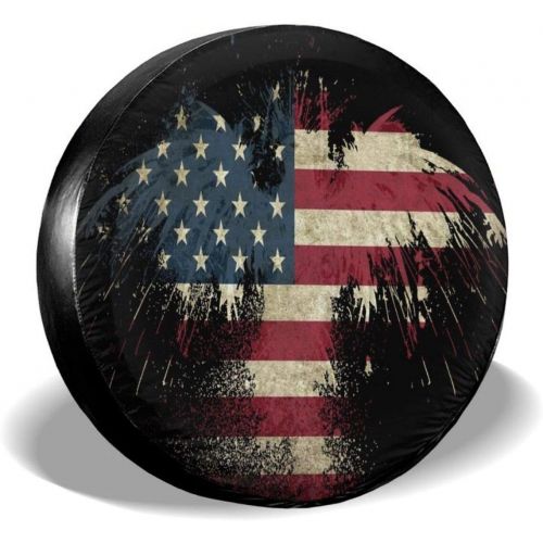  STWINW Car Tire Cover Sunscreen Protective Cover Bald Eagle American Flag Water Proof Universal Spare Wheel Tire Cover Fit for Trailer, RV, SUV and Various Vehicles 14 15 16 17 Inch …