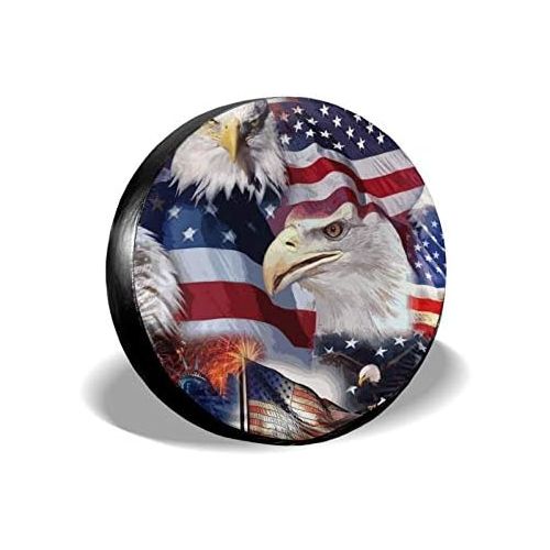  STWINW Car Tire Cover Rainproof Protective Cover Eagle American Patriotic Flag Water Proof Universal Spare Wheel Tire Cover Fit for Trailer, RV, SUV and Various Vehicles 14 15 16 17 Inch