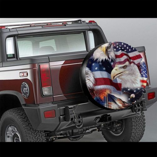  STWINW Car Tire Cover Rainproof Protective Cover Eagle American Patriotic Flag Water Proof Universal Spare Wheel Tire Cover Fit for Trailer, RV, SUV and Various Vehicles 14 15 16 17 Inch