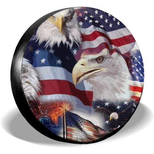  STWINW Car Tire Cover Rainproof Protective Cover Eagle American Patriotic Flag Water Proof Universal Spare Wheel Tire Cover Fit for Trailer, RV, SUV and Various Vehicles 14 15 16 17 Inch