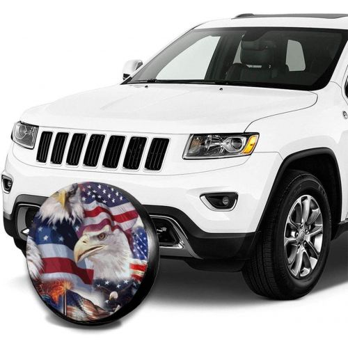  STWINW Car Tire Cover Rainproof Protective Cover Eagle American Patriotic Flag Water Proof Universal Spare Wheel Tire Cover Fit for Trailer, RV, SUV and Various Vehicles 14 15 16 17 Inch