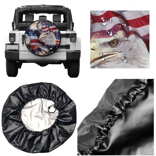  STWINW Car Tire Cover Rainproof Protective Cover Eagle American Patriotic Flag Water Proof Universal Spare Wheel Tire Cover Fit for Trailer, RV, SUV and Various Vehicles 14 15 16 17 Inch