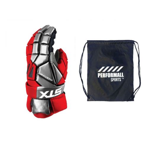  STX Shadow Lacrosse Gloves Medium  12 inch Red Bundle with 1 Performall Sports Drawstring Bag