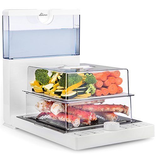  [아마존베스트]STX INTERNATIONAL STX Evolution Foldable Family-Sized Food Steamer, Model STX-EV-WH, Featuring a Large Capacity (1.8 Liter) BPA-Free Water Reservoir with Time Matched Water Levels and Dual Level Sta