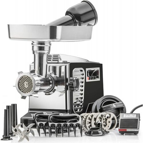  STX INTERNATIONAL Electric Meat Grinder - Size #12 - Model STX-4000-TB2-PD - STX International Turboforce II - Air Cooling Patent - Foot Pedal Control, 6 Grinding Plates, 3 Cutting Blades, Kubbe & S
